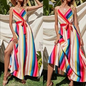 Boho striped belted cami dress